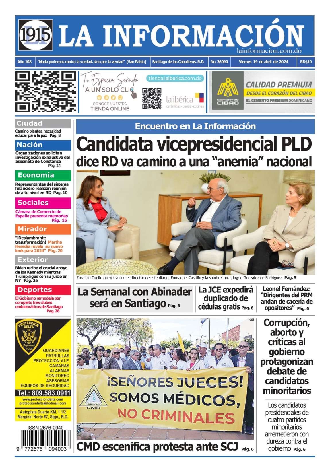 Portada Periódico La Información, Viernes 19 Abril, 2024