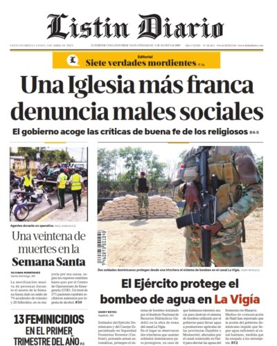Portada Periódico Listín Diario, Lunes 01 Abril, 2024
