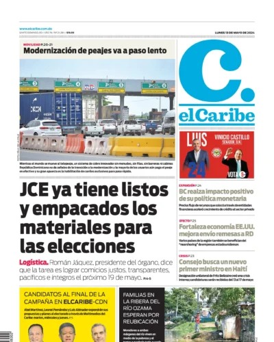 Portada Periódico El Caribe, Lunes 13 Mayo, 2024