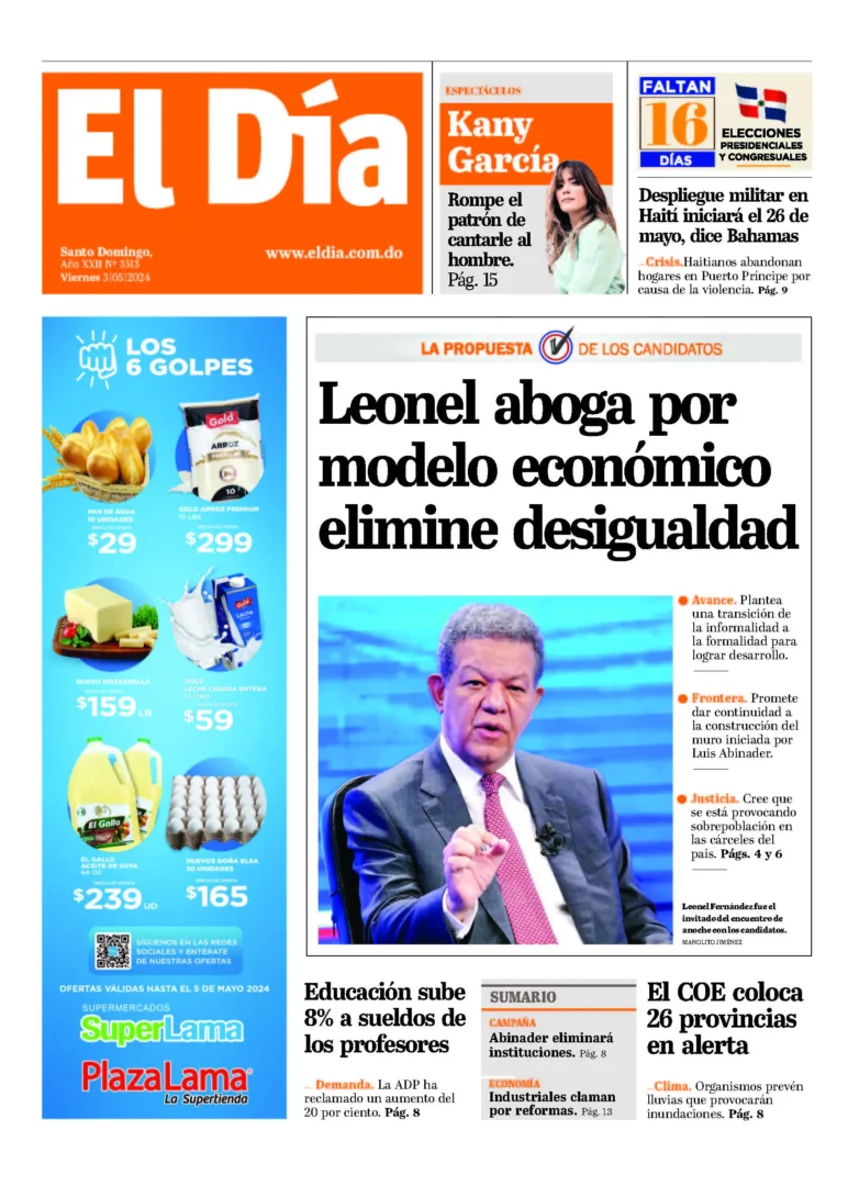 Portada Periódico El Día, Viernes 03 Mayo, 2024