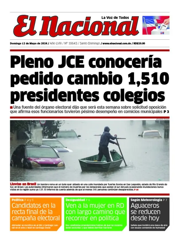 Portada Periódico El Nacional, Domingo 12 Mayo, 2024