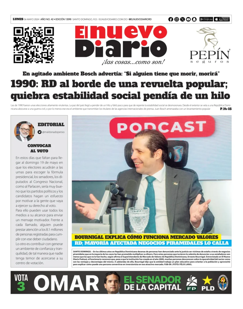 Portada Periódico El Nuevo Diario, Lunes 06 Mayo, 2024