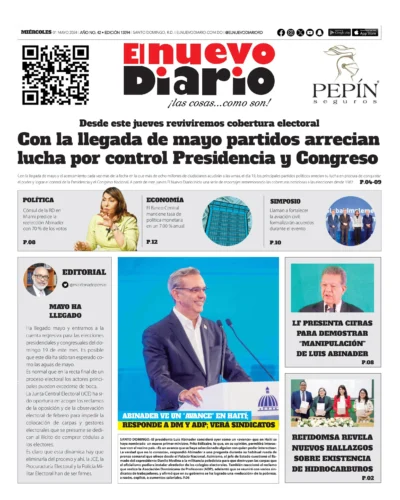 Portada Periódico El Nuevo Diario, Miércoles 01 Mayo, 2024
