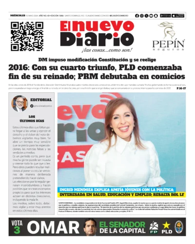 Portada Periódico El Nuevo Diario, Miércoles 15 Mayo, 2024