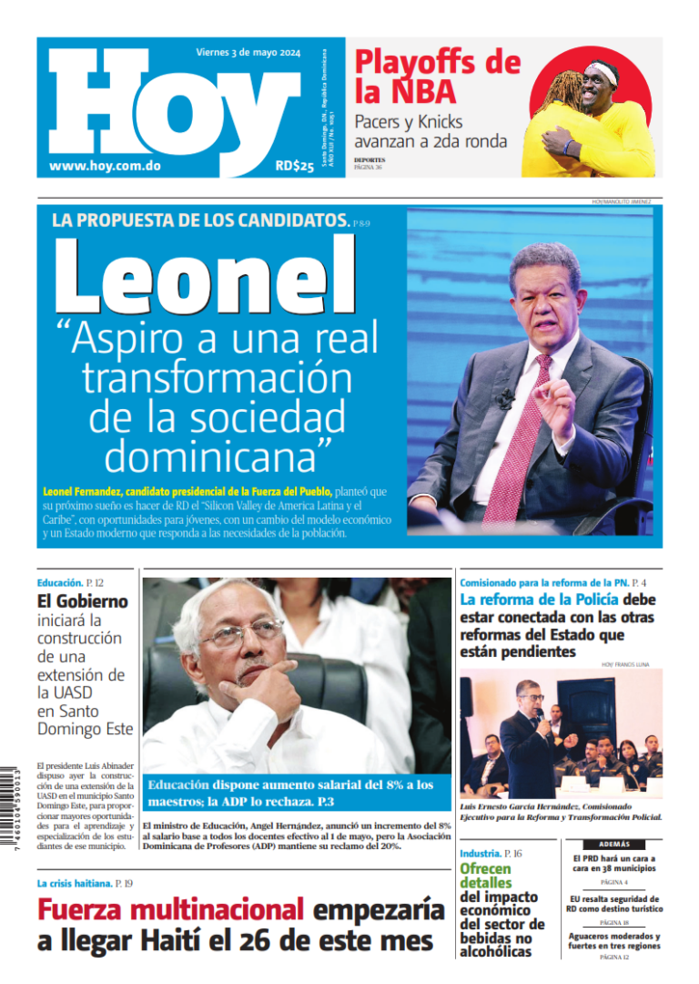 Portada Periódico Hoy, Viernes 03 Mayo, 2024