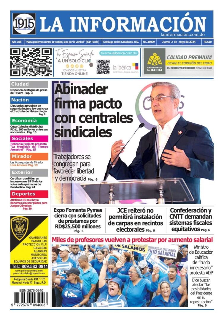 Portada Periódico La Información, Jueves 02 Mayo, 2024