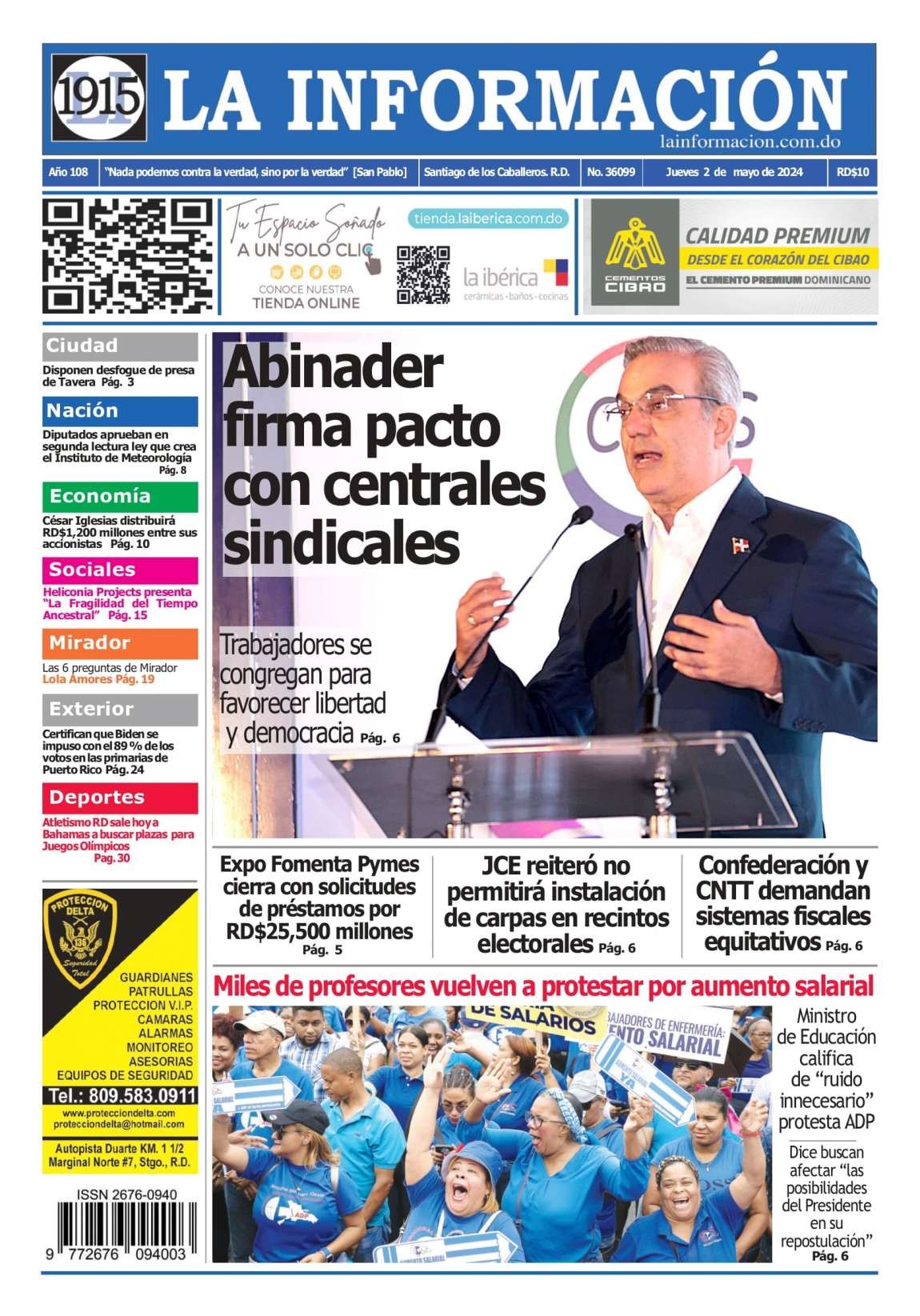 Portada Periódico La Información, Jueves 02 Mayo, 2024