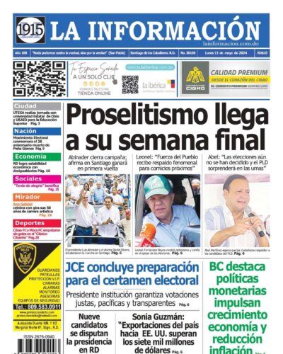 Portada Periódico La Información, Lunes 13 Mayo, 2024