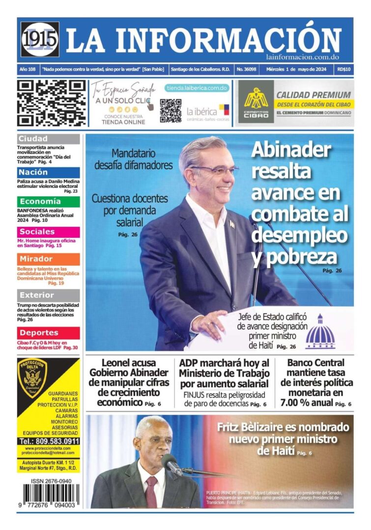 Portada Periódico La Información, Miércoles 01 Mayo, 2024