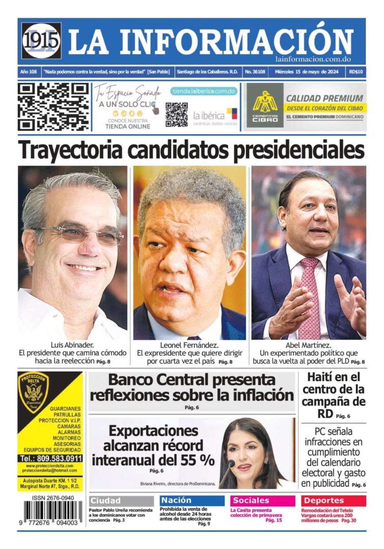 Portada Periódico La Información, Miércoles 15 Mayo, 2024