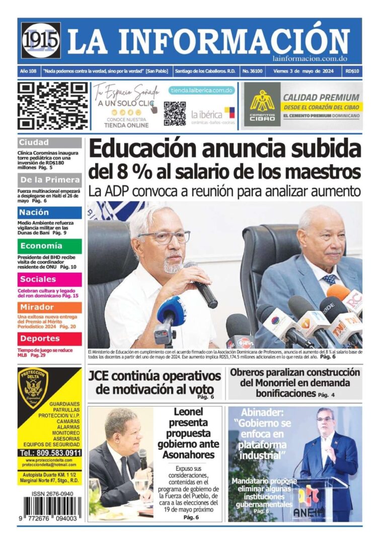 Portada Periódico La Información, Viernes 03 Mayo, 2024