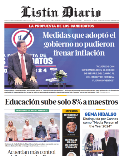 Portada Periódico Listín Diario, Viernes 03 Mayo, 2024