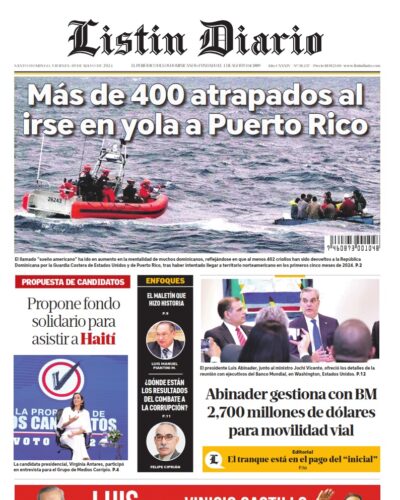 Portada Periódico Listín Diario, Viernes 10 Mayo, 2024