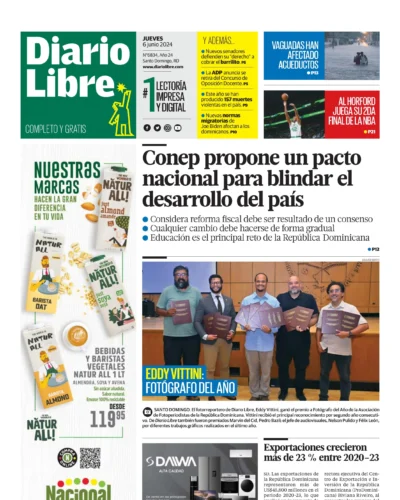 Portada Periódico Diario Libre, Jueves 06 Junio, 2024