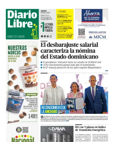 Portada Periódico Diario Libre, Jueves 20 Junio, 2024