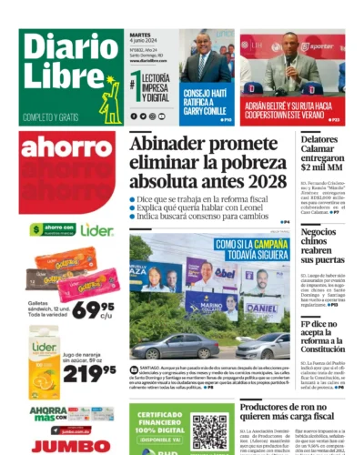 Portada Periódico Diario Libre, Martes 04 Junio, 2024