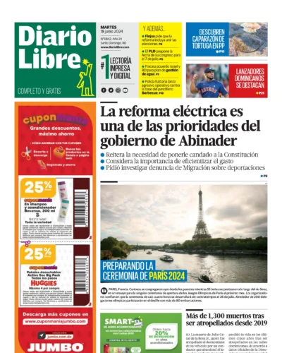 Portada Periódico Diario Libre, Martes 18 Junio, 2024