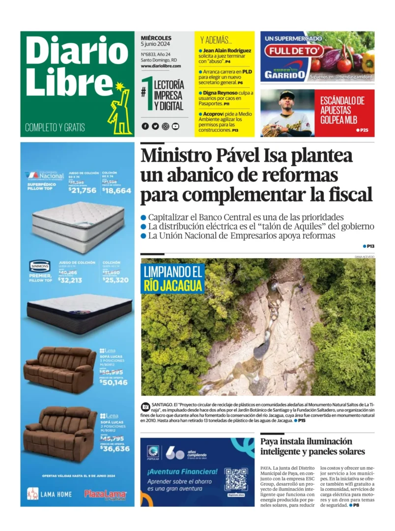 Portada Periódico Diario Libre, Miércoles 05 Junio, 2024