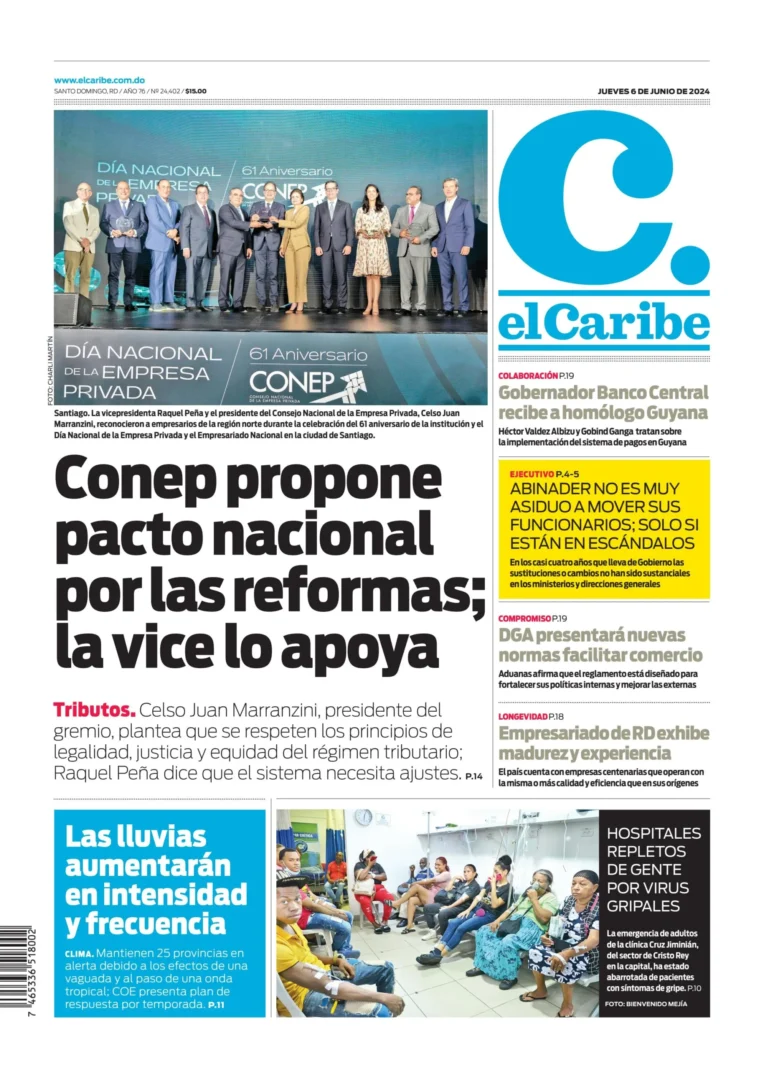 Portada Periódico El Caribe, Jueves 06 Junio, 2024
