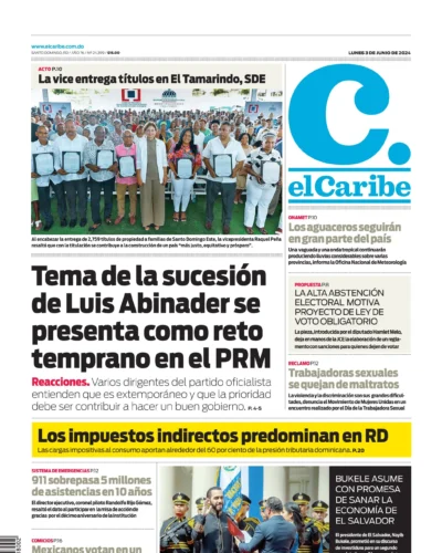 Portada Periódico El Caribe, Lunes 03 Junio, 2024