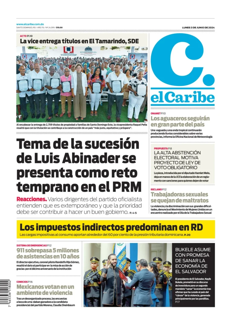 Portada Periódico El Caribe, Martes 04 Junio, 2024