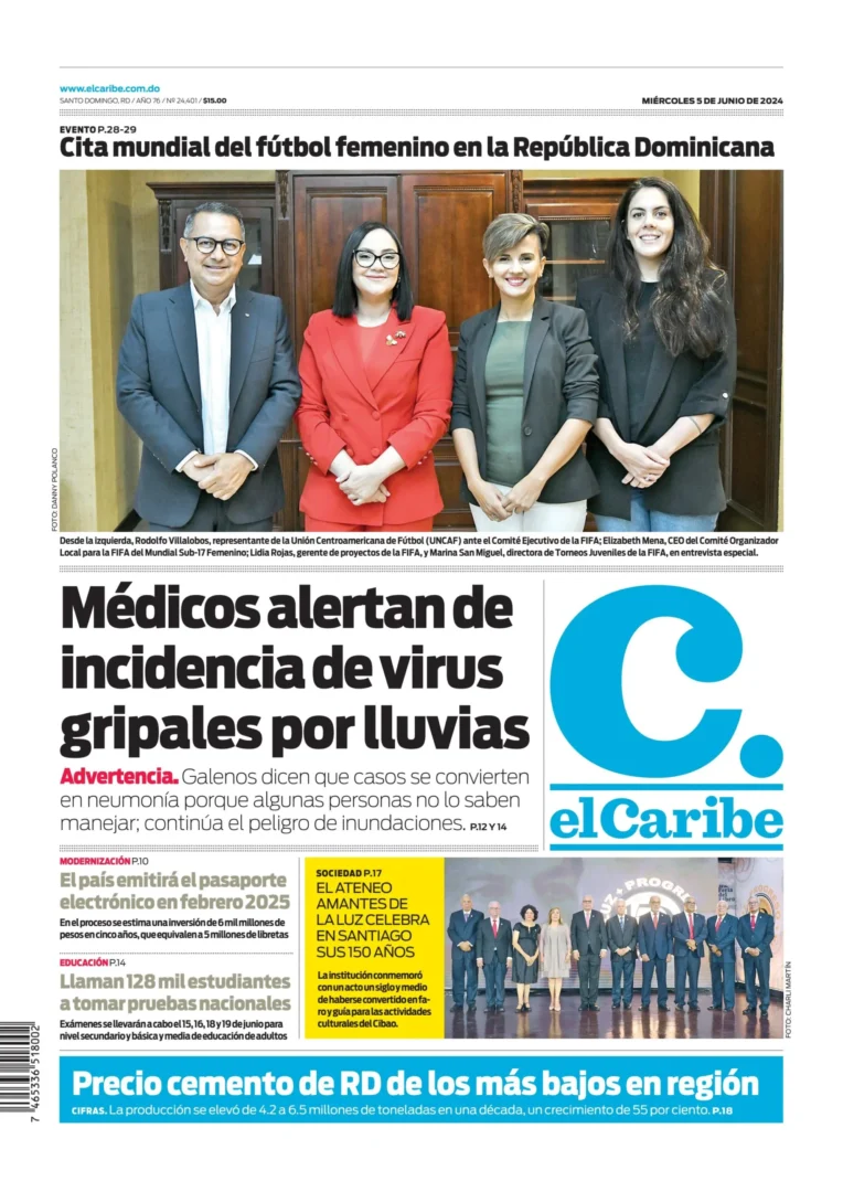 Portada Periódico El Caribe, Miércoles 05 Junio, 2024