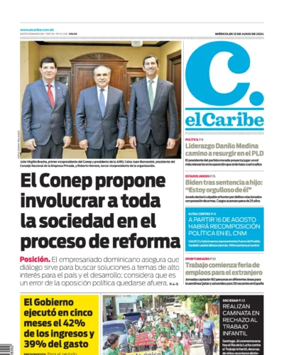 Portada Periódico El Caribe, Miércoles 12 Junio, 2024