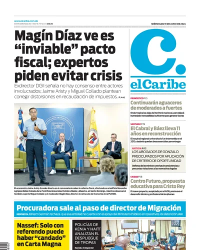 Portada Periódico El Caribe, Miércoles 19 Junio, 2024