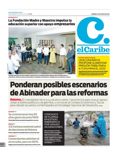 Portada Periódico El Caribe, Viernes 14 Junio, 2024