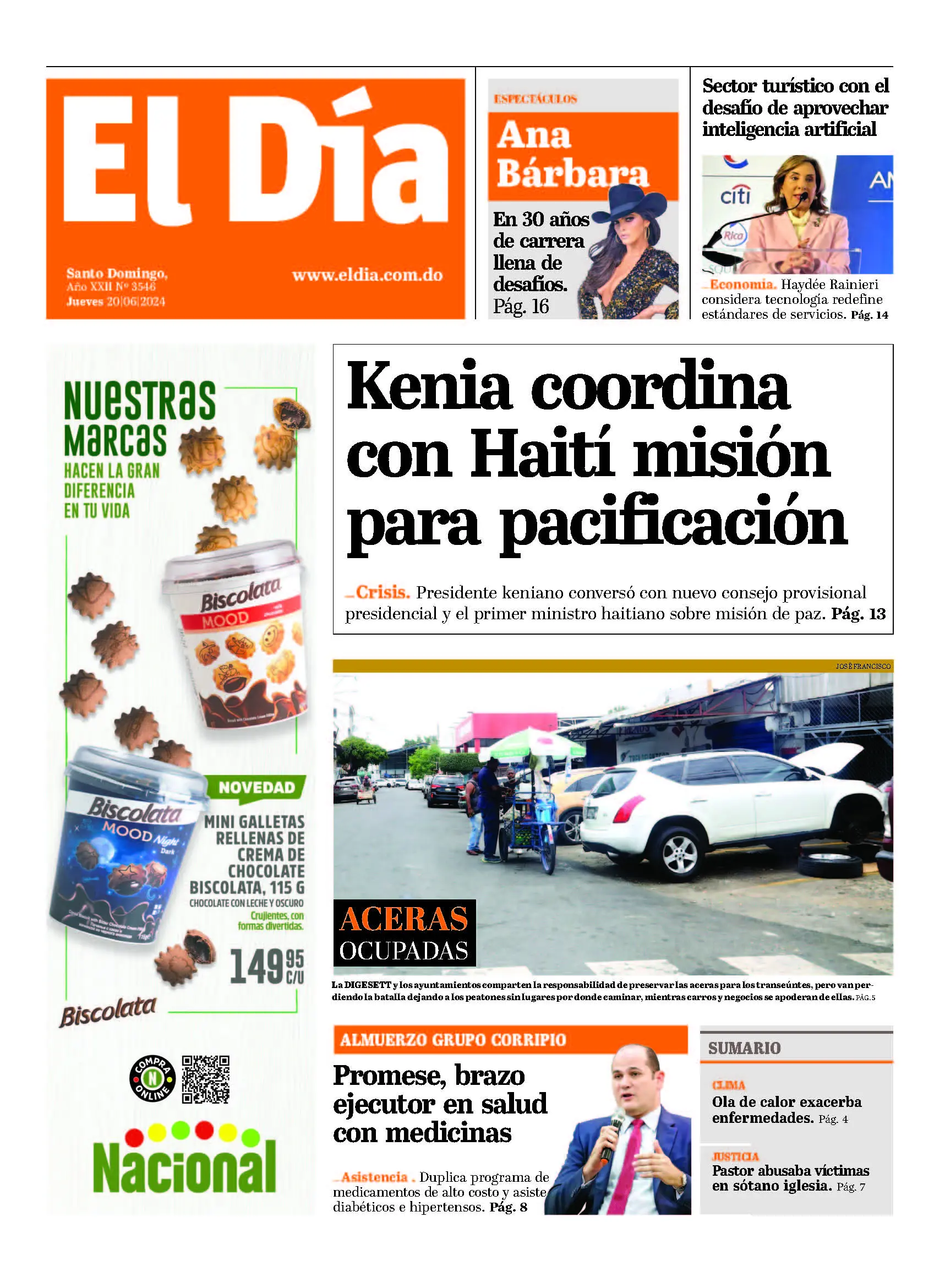 Portada Periódico Diario Libre, Jueves 20 Junio, 2024