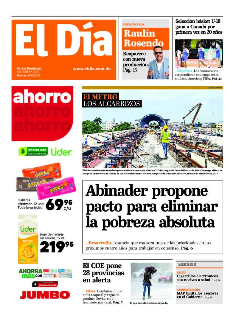 Portada Periódico El Día, Martes 04 Junio, 2024