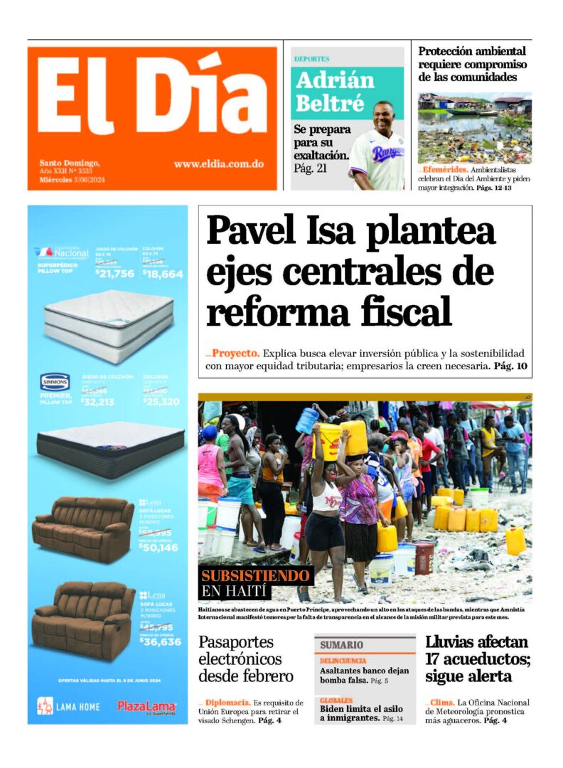 Portada Periódico El Día, Miércoles 05 Junio, 2024