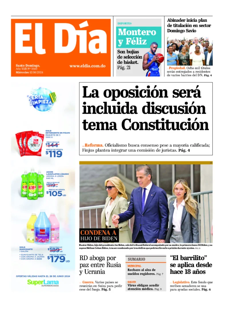 Portada Periódico El Día, Miércoles 12 Junio, 2024