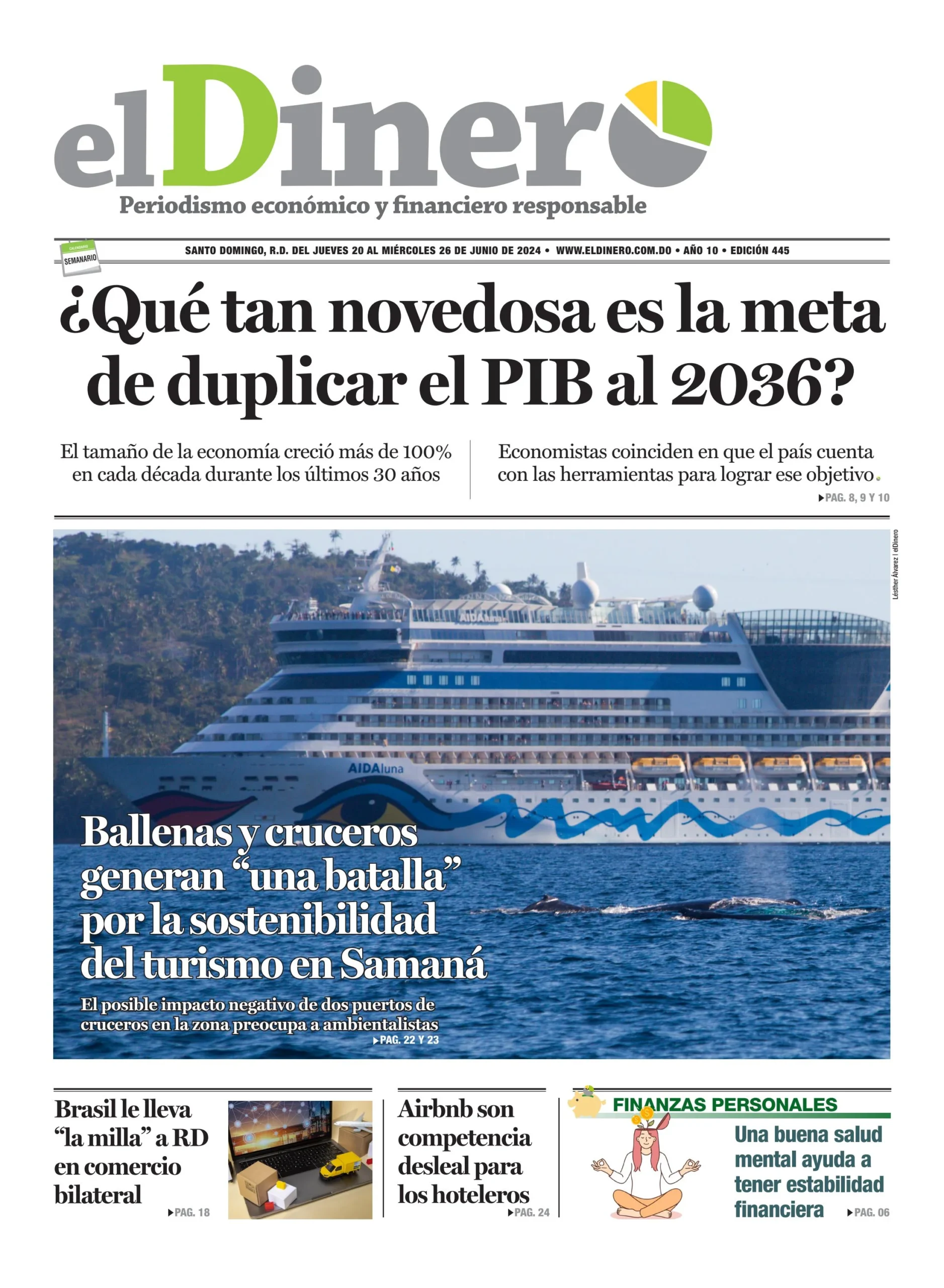 Portada Periódico El Dinero, Jueves 20 Junio, 2024