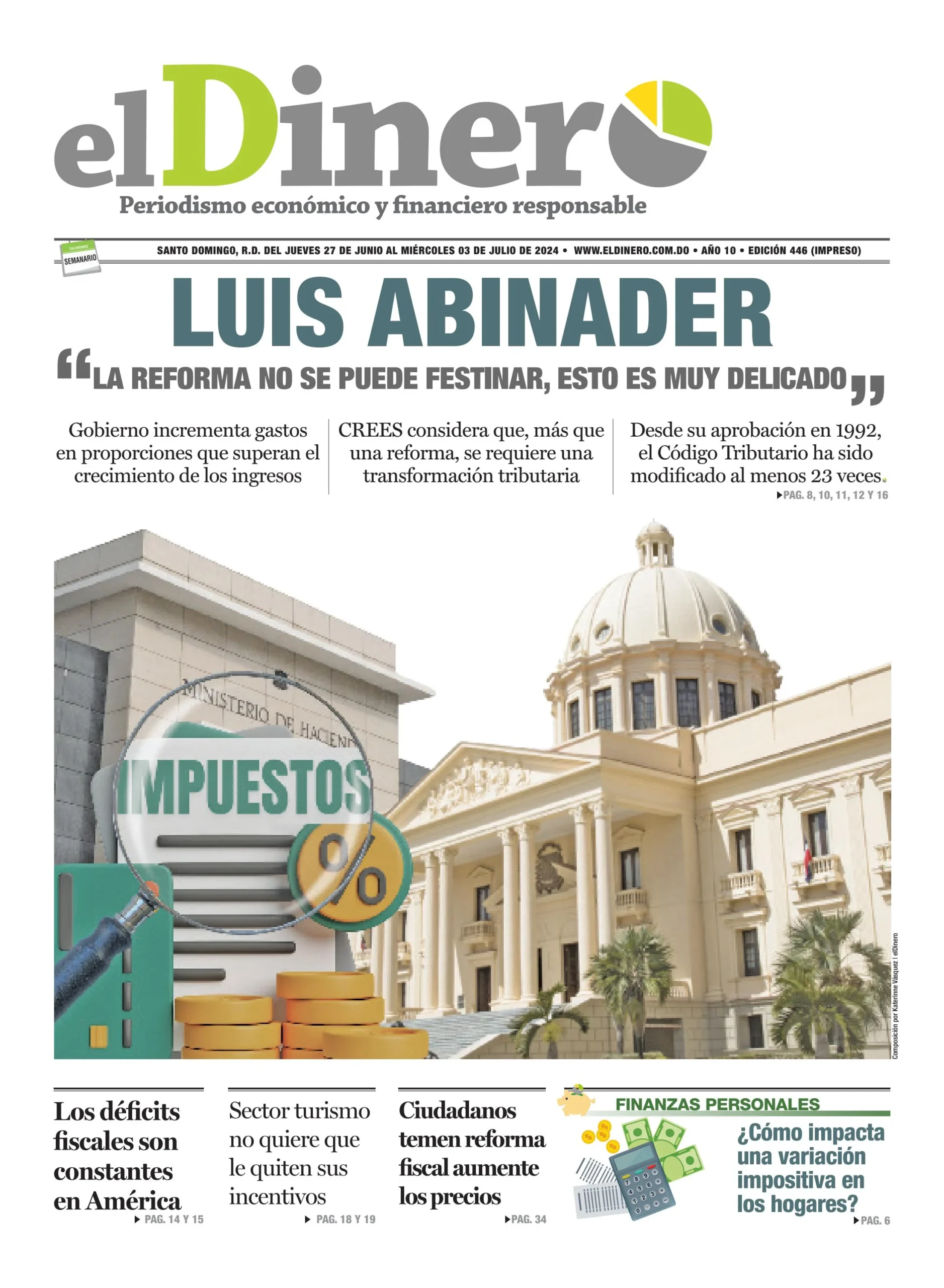 Portada Periódico El Dinero, Jueves 27 Junio, 2024