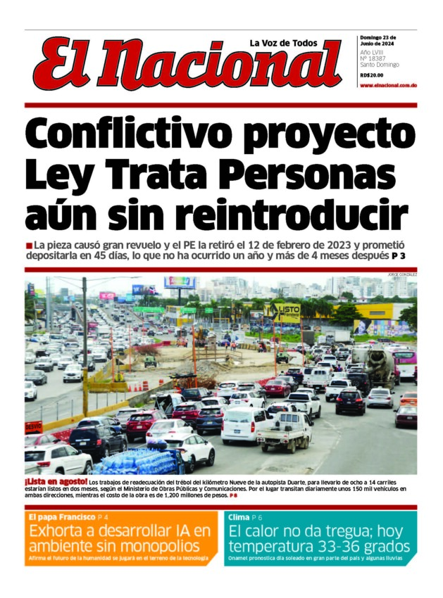 Portada Periódico El Nacional, Domingo 23 Junio, 2024