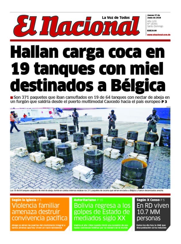 Portada Periódico El Nacional, Jueves 27 Junio, 2024
