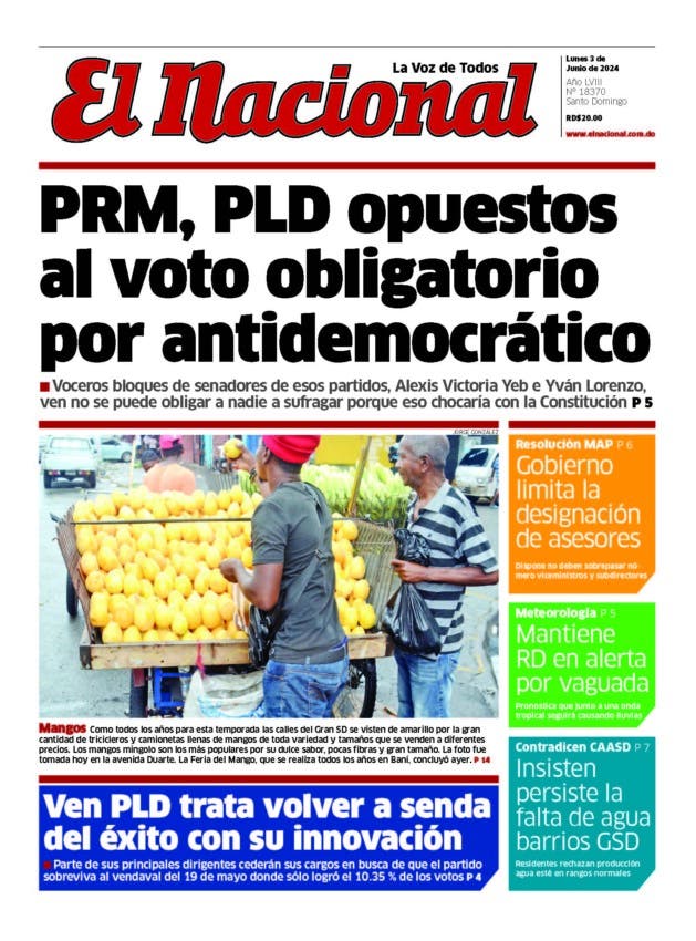 Portada Periódico El Nacional, Lunes 03 Junio, 2024