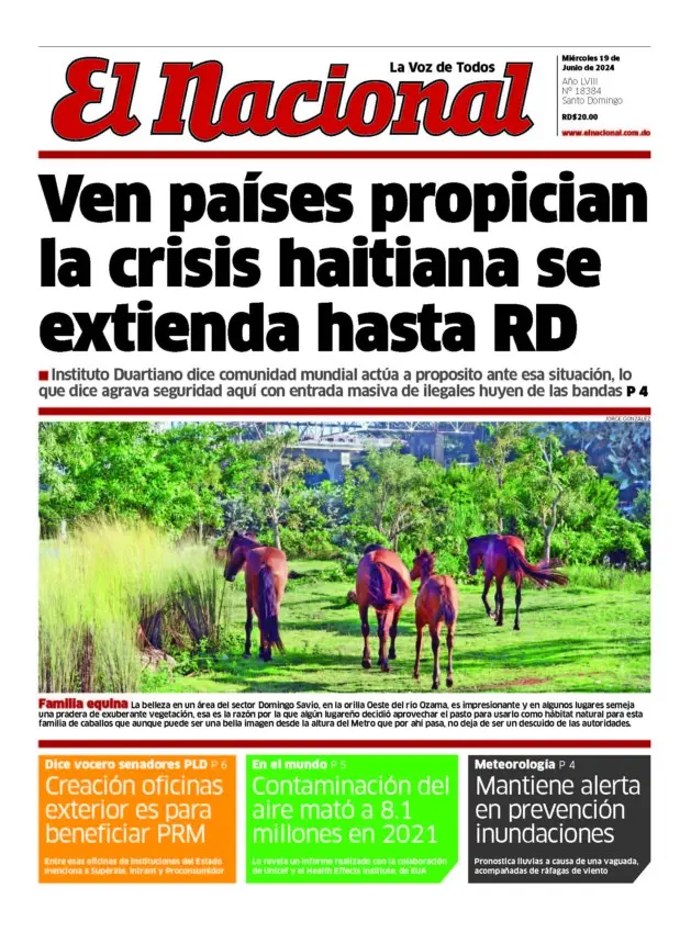 Portada Periódico El Nacional, Miércoles 19 Junio, 2024