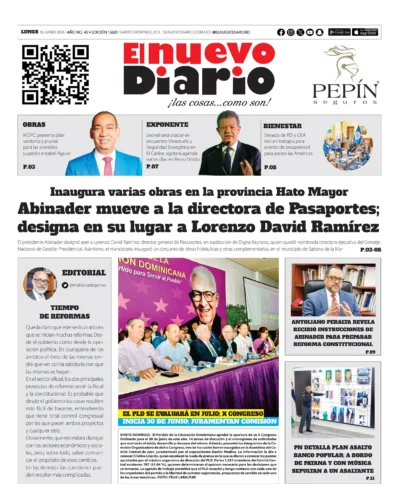 Portada Periódico El Nuevo Diario, Lunes 10 Junio, 2024