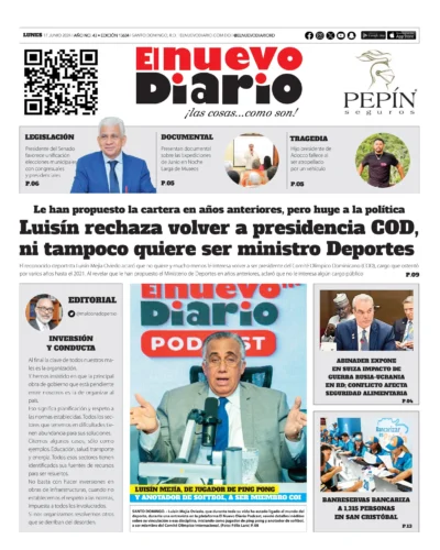 Portada Periódico El Nuevo Diario, Lunes 17 Junio, 2024