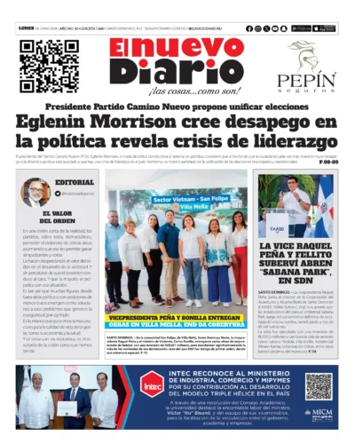 Portada Periódico El Nuevo Diario, Lunes 24 Junio, 2024