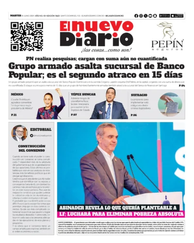 Portada Periódico El Nuevo Diario, Martes 04 Junio, 2024