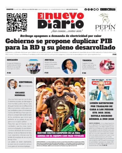 Portada Periódico El Nuevo Diario, Martes 18 Junio, 2024