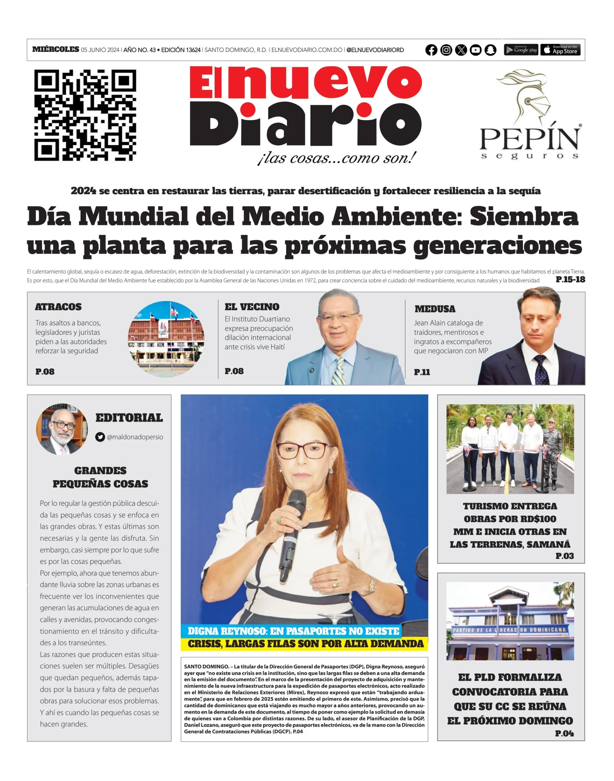 Portada Periódico El Nuevo Diario, Miércoles 05 Junio, 2024