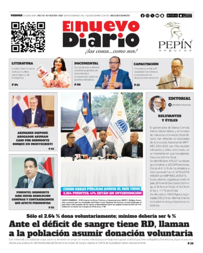 Portada Periódico El Nuevo Diario, Viernes 14 Junio, 2024