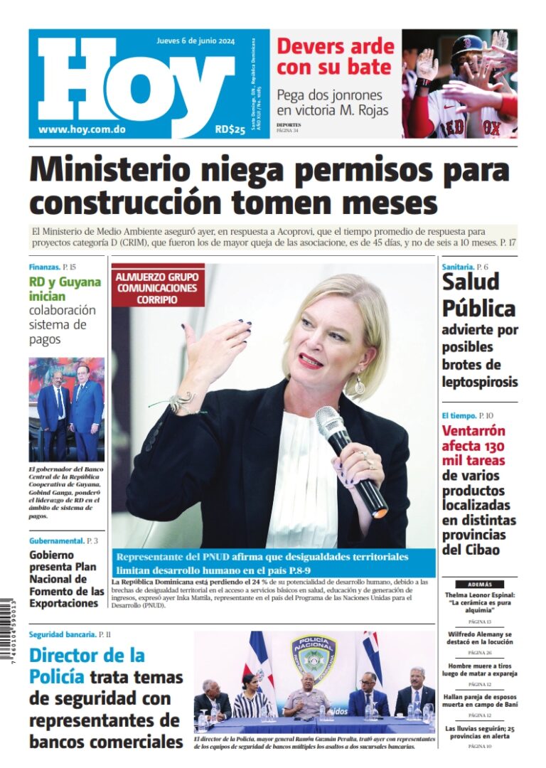 Portada Periódico Hoy, Jueves 06 Junio, 2024
