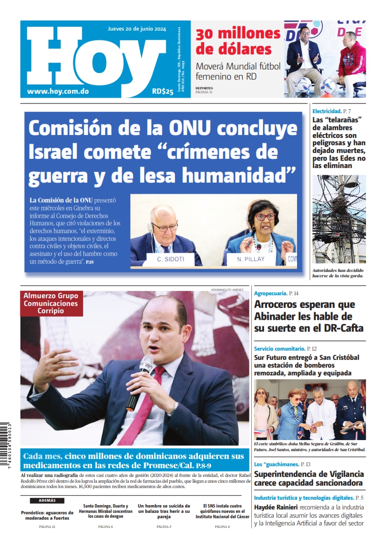 Portada Periódico Hoy, Jueves 20 Junio, 2024