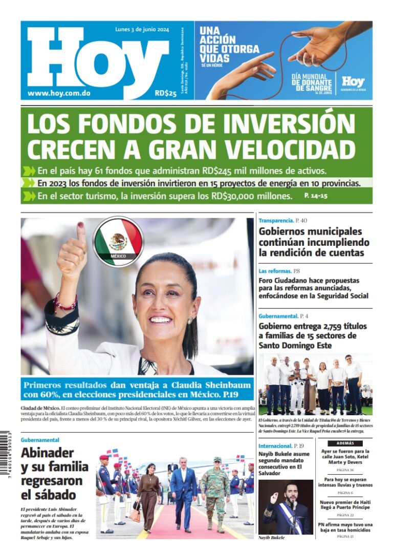 Portada Periódico Hoy, Lunes 03 Junio, 2024