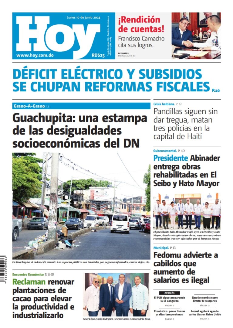 Portada Periódico Hoy, Lunes 10 Junio, 2024